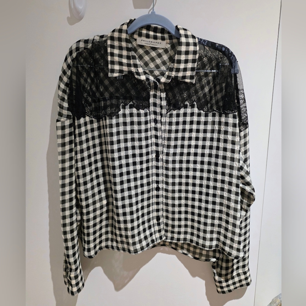 PHILOSOPHY DI LORENZO SERAFINI

Lace-paneled gingham seersucker
